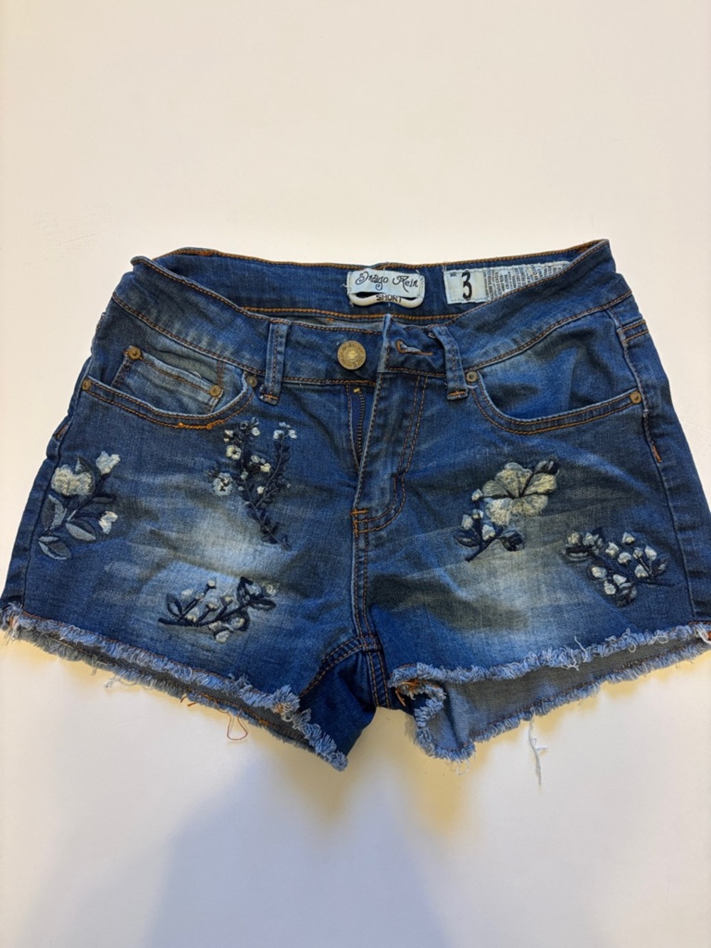 Indigo Rein Blue Denim Floral Embroidered Shorts